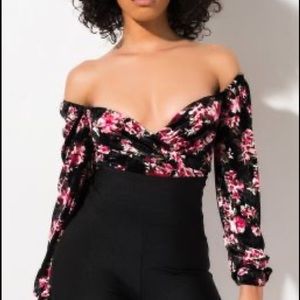 Akira A Class Above Floral Velvet Thong Body Suit Size‎ Small
